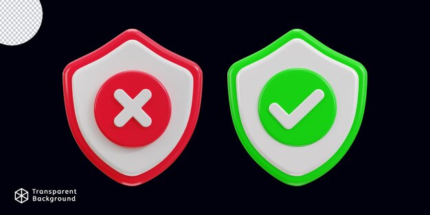 Marca derecha y marca cruzada con conjunto de iconos de escudo protector