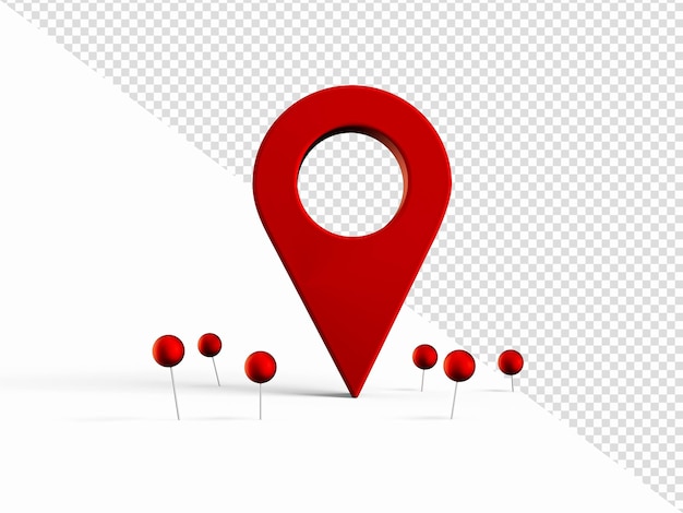 Marca de localizador de mapa y pin de ubicación o signo de icono de navegación en un fondo aislado con búsqueda