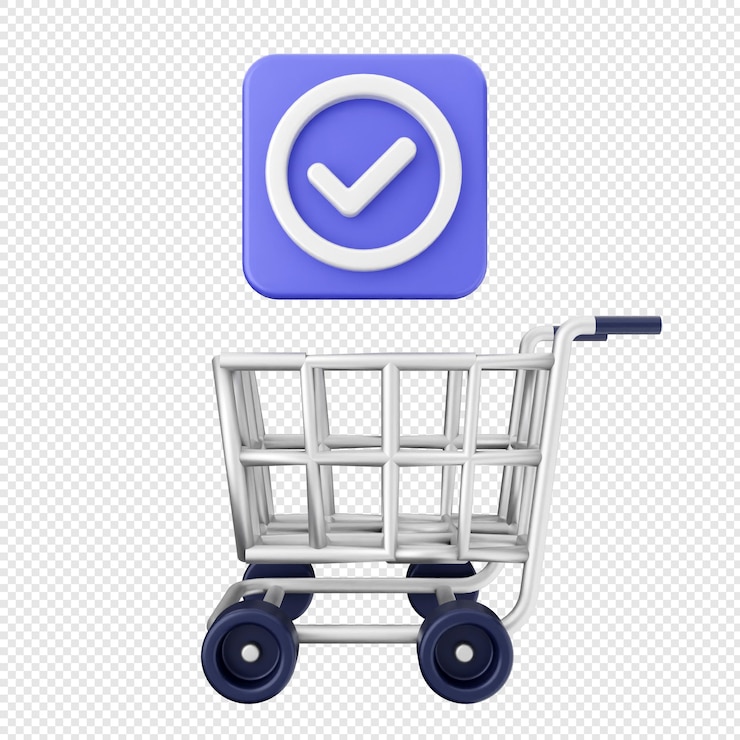 PSD marca de verificación 3d aprueba el carrito de compras en línea