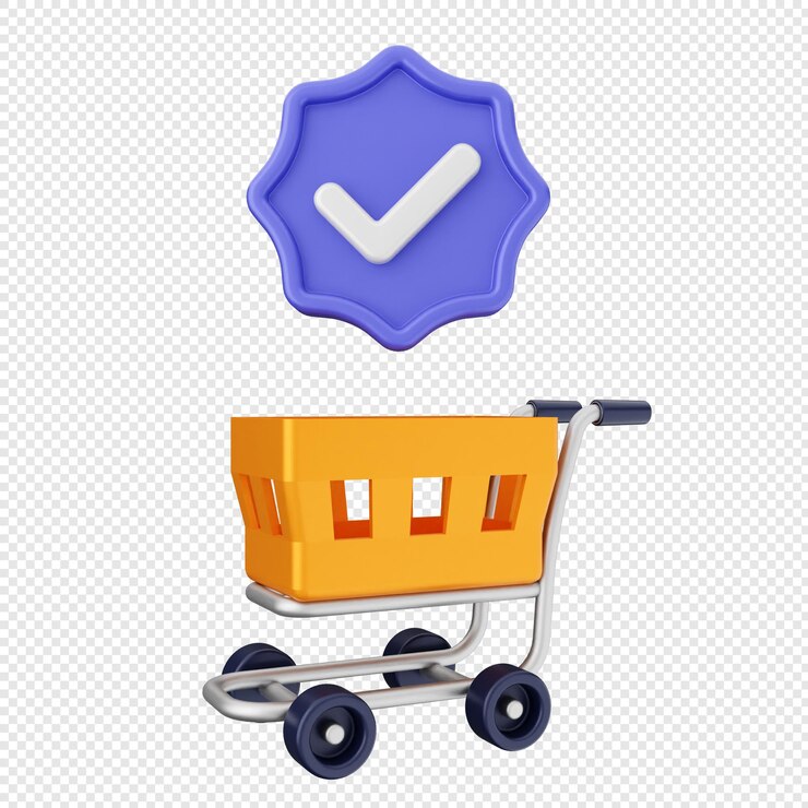 PSD marca de verificación 3d aprueba el carrito de compras en línea
