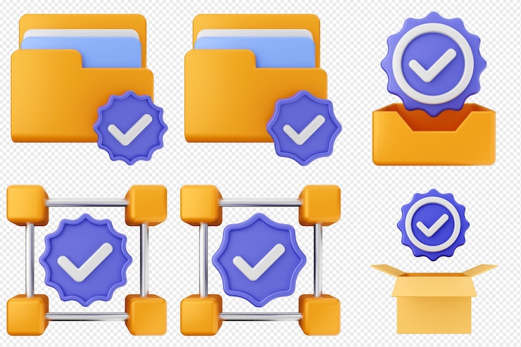 PSD marca de verificación 3d aprueba el éxito del icono de conjunto de paquetes