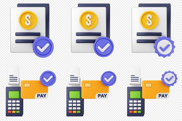 Marca de verificación 3D aprueba el éxito del icono de conjunto de paquetes