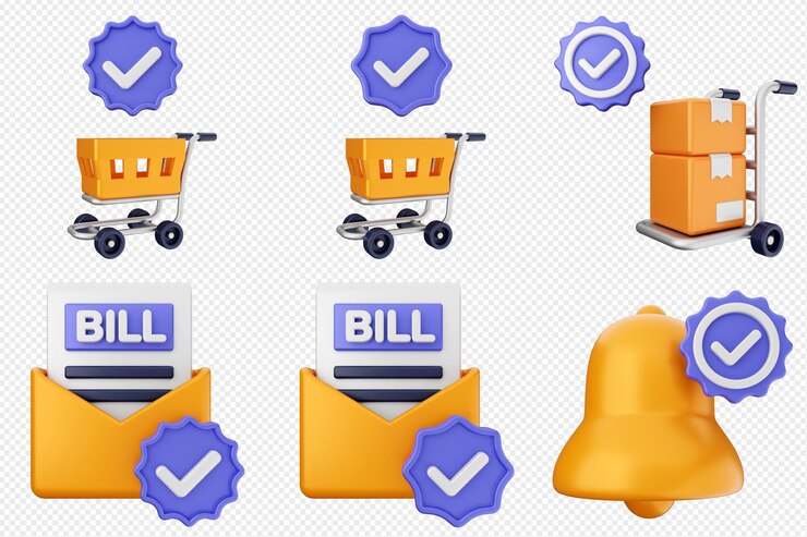 PSD marca de verificación 3d aprueba el éxito del icono de conjunto de paquetes
