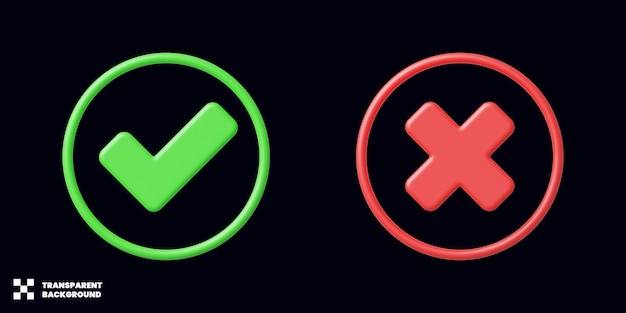 marca de verificación y cruz icono 3d