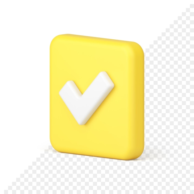 Marca de verificación cuadrada amarilla 3d icono aceptado confirmar hecho control aprobado