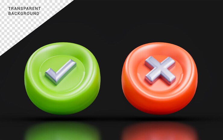 PSD marca de verificación y signo de marca cruzada sobre fondo oscuro concepto de renderizado 3d para confirmar aprobar cancelar incorrectamente