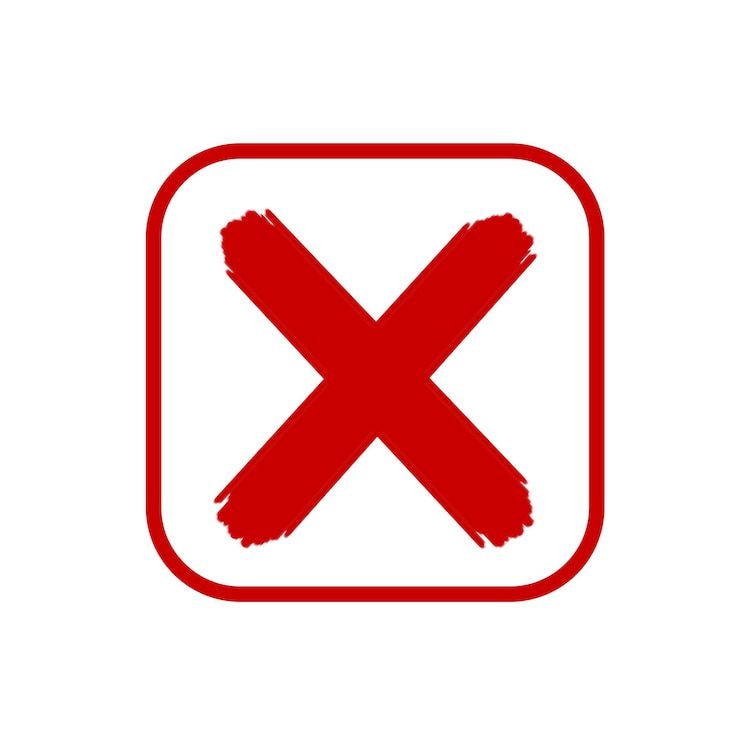 PSD marca de x roja en un cuadrado