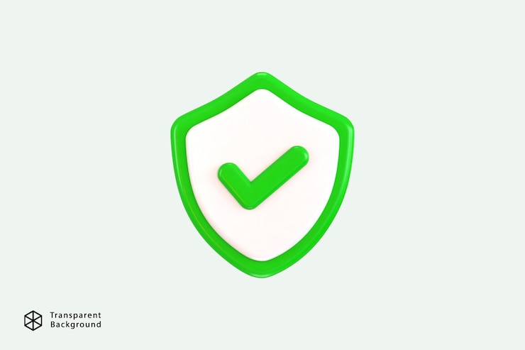 PSD marcação direita com ícone de escudo de proteção ícone verificado de renderização 3d