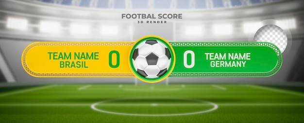Marcador de fútbol en render 3d con fondo de estadio
