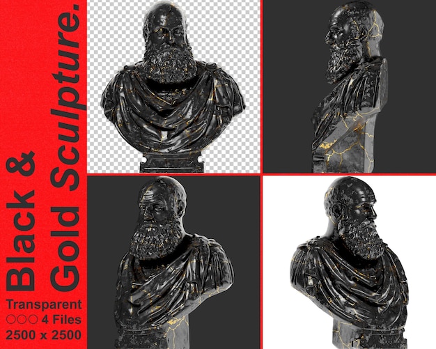 PSD marcantonio ruzzini estatua de mármol negro brillante y oro perfecta para promociones de diseño gráfico