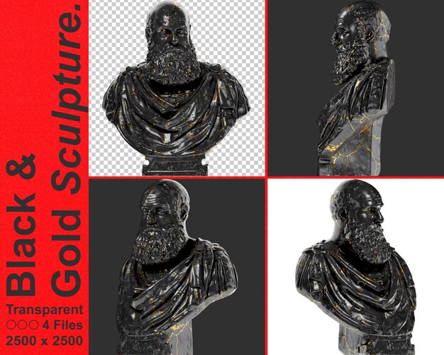 PSD marcantonio ruzzini statue en marbre noir brillant et or parfait pour les promotions de design graphique