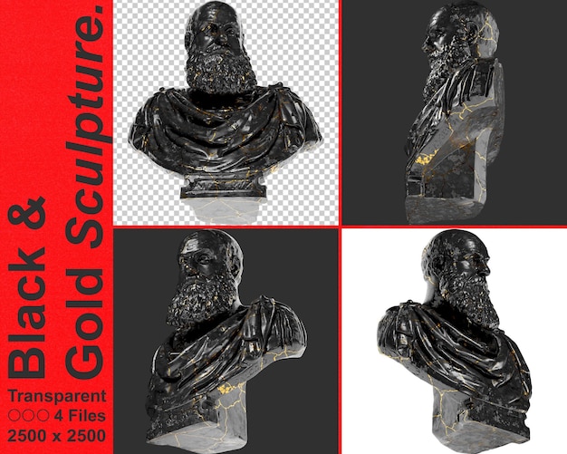 PSD marcantonio ruzzini statue en marbre noir brillant et or parfait pour les promotions de design graphique