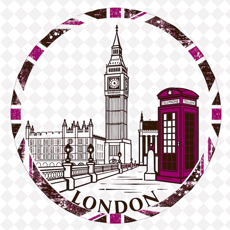PSD marcello della città di londra con monocromatico colore grigio big ben e decorazioni rosse per cabine telefoniche marcello grunge