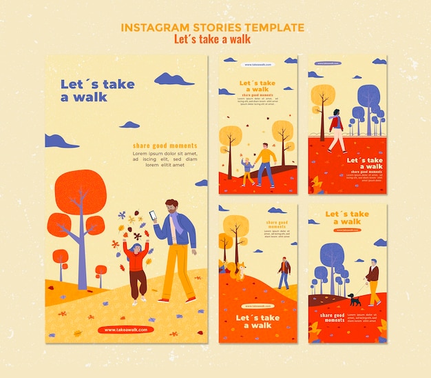 Marcher dans le modèle d'histoires instagram nature