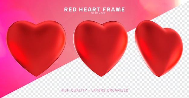 Marco 3d de corazón rojo aislado para la composición del día de san valentín