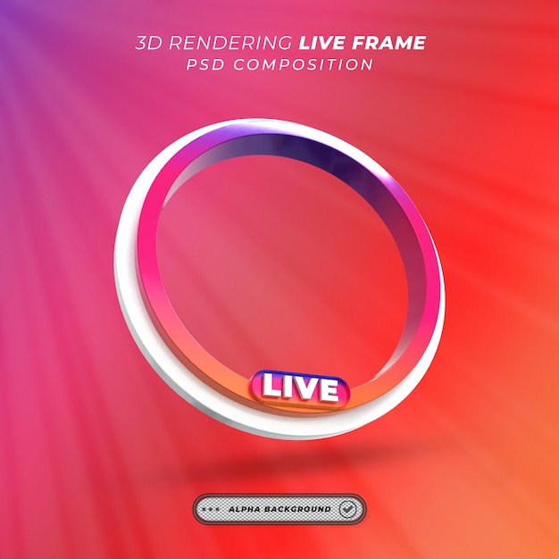 PSD marco 3d de perfil redondo para transmisión en vivo de instagram en las redes sociales