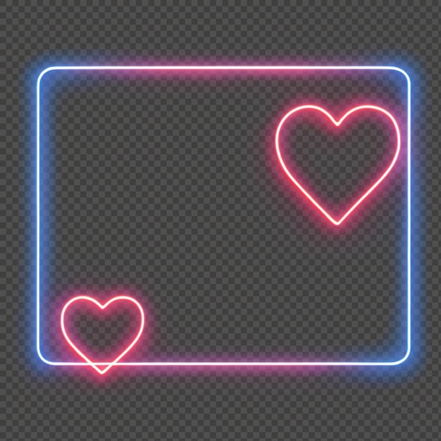 Marco de amor de neón brillante en púrpura y blanco con corazones aislados en fondo transparente PNG
