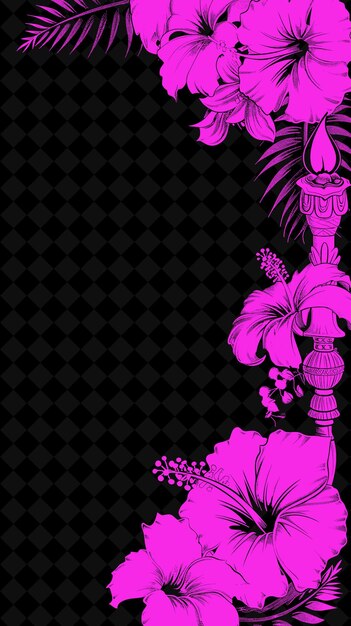 Marco de antorcha Luau Tiki con cuerda Lei y flores de hibisco L Diseño de fondo creativo PNG