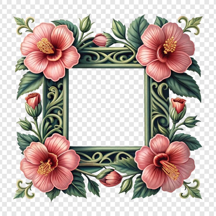 PSD marco de arco floral adornado con flores rosadas