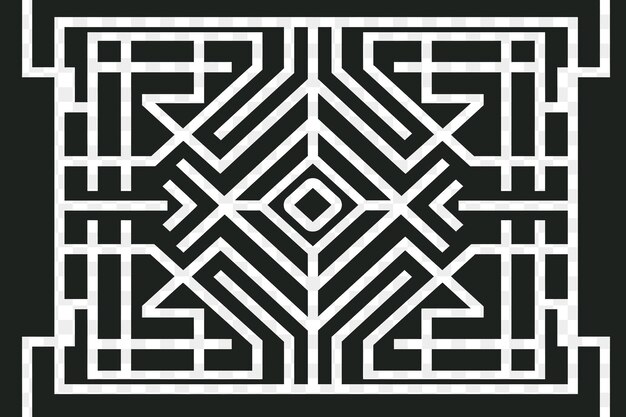 Marco de art deco de geometría de fondo chino arte de contorno negro diseño de tinta de tatuaje