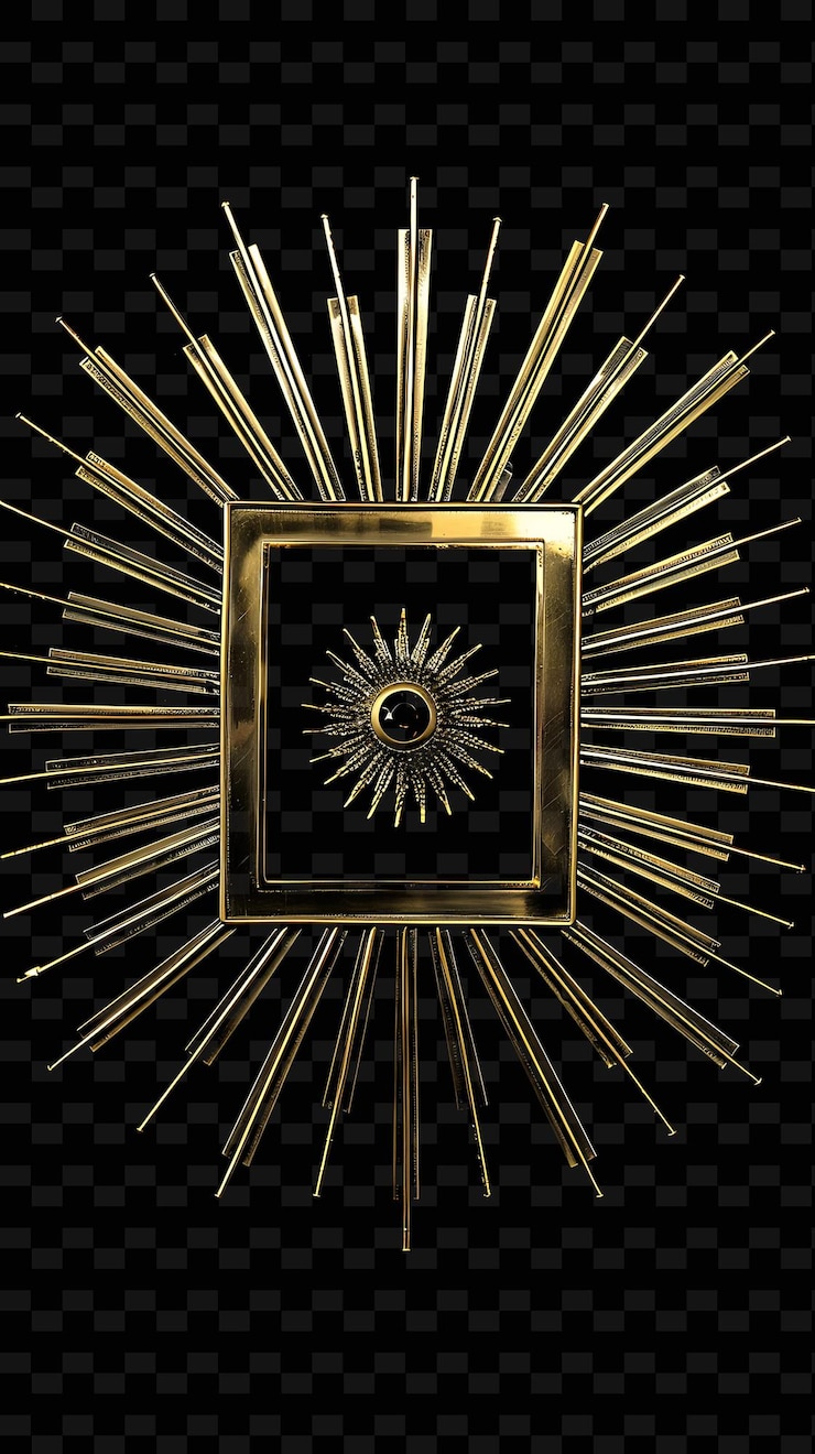 PSD marco de bronce moderno de mediados de siglo con diseño starburst mejora el diseño de fondo de lujo de png
