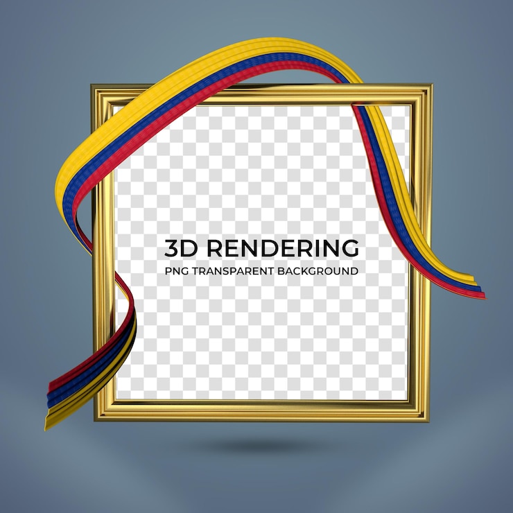 PSD marco y cinta realistas con los colores de la bandera de colombia representación 3d fondo transparente