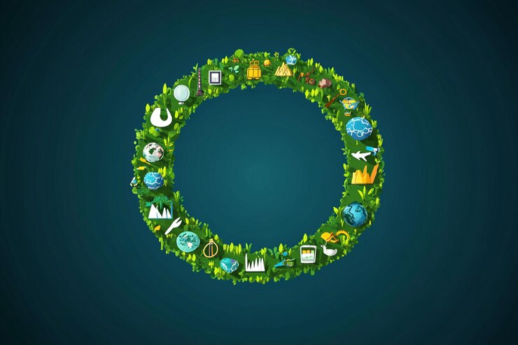 PSD marco circular verde con íconos de ecología