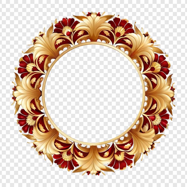PSD marco de círculo floral adornado de oro y rojo