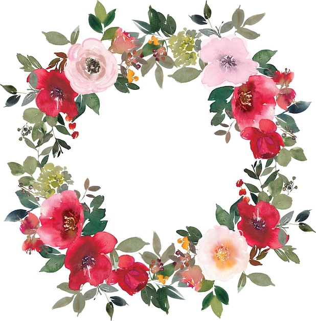 marco de círculo floral corona ilustración en acuarela