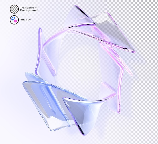 PSD marco de círculo de vidrio de placas de onda curva holográfica renderizado en 3d anillo de cristal iridescente con textura de gradiente azul y rosa fondo geométrico abstracto con forma clara brillante del arco iris