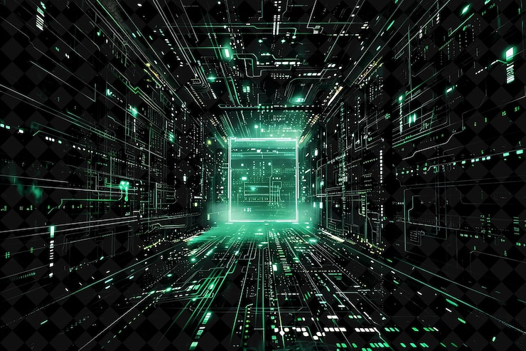 PSD marco de código de matriz png que abarca 0x con código en cascada y una forma de neón y2k en fondo oscuro