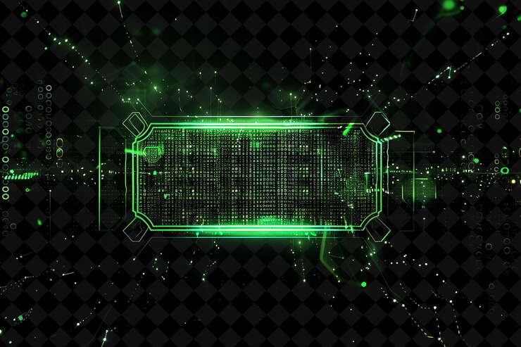 PSD marco de código de matriz png que abarca 0x con código en cascada y una forma de neón y2k en fondo oscuro