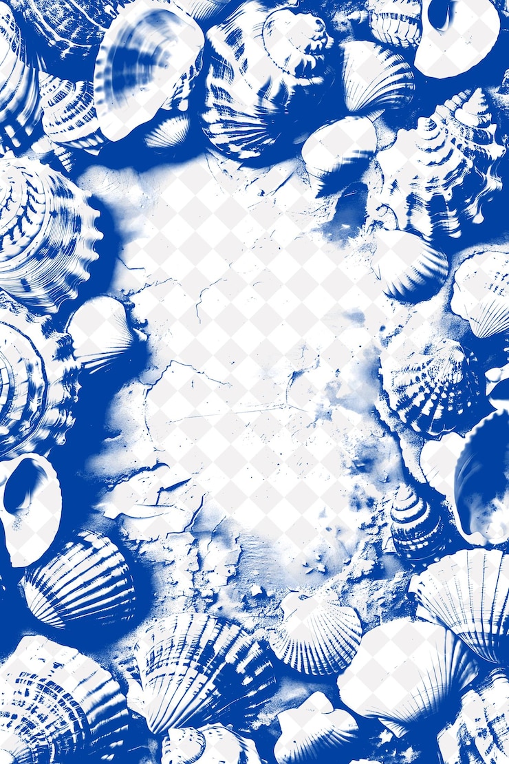 PSD marco de conchas marinas con textura de playa y costera con diseños abstractos creativos de png