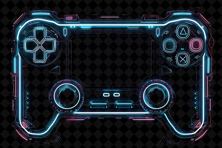 PSD marco de controlador de juego png retro con controladores de juego nem symbol y2k forma de neón en fondo oscuro