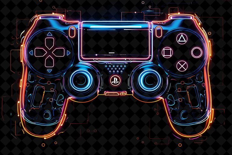 PSD marco de controlador de juego png retro con controladores de juego nem symbol y2k forma de neón en fondo oscuro