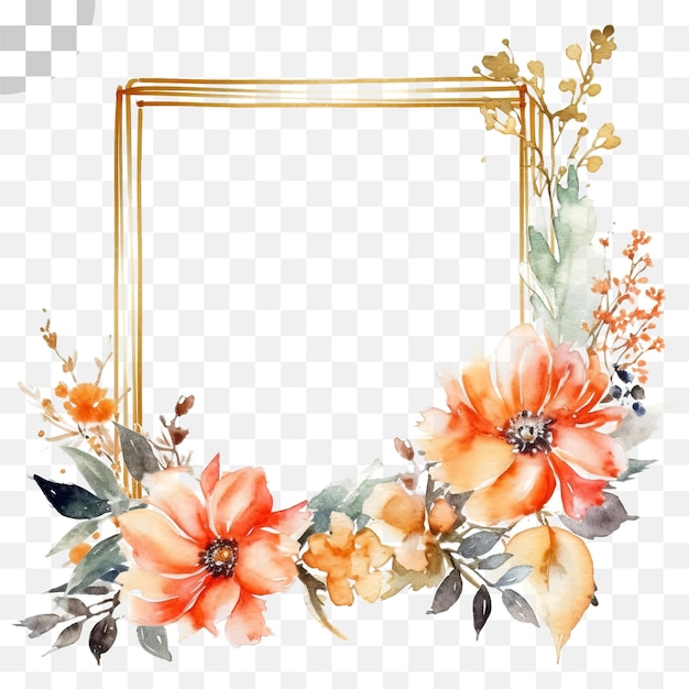 PSD marco de corona floral acuarela fondo transparente