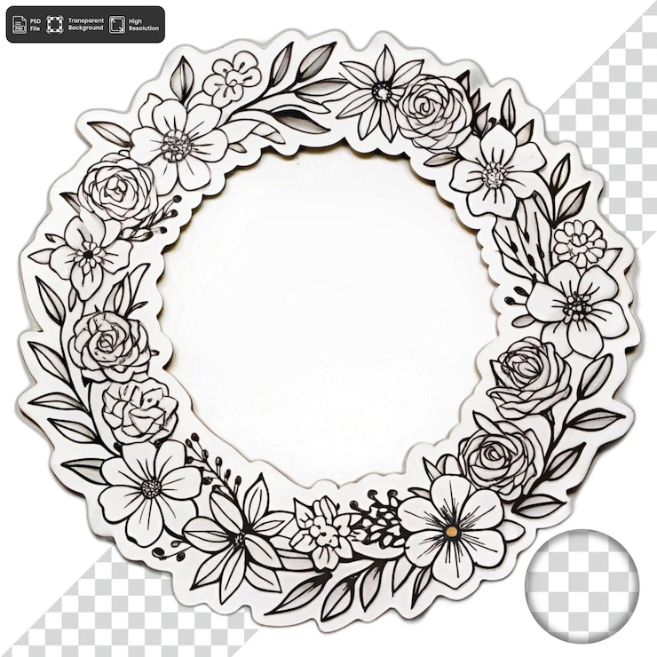 PSD marco de corona floral con fondo transparente