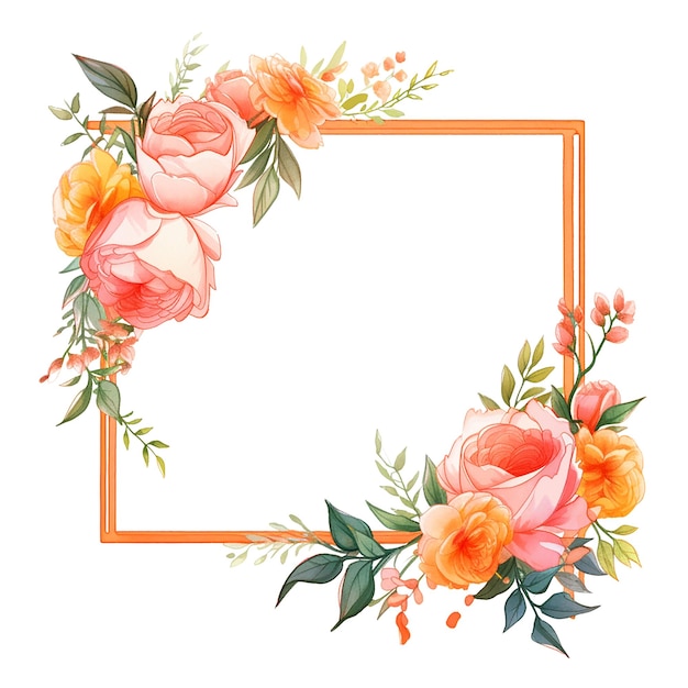 PSD marco cuadrado floral de boda rosa naranja