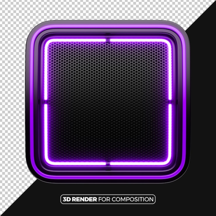 PSD marco cuadrado con renderización en neon 3d en púrpura