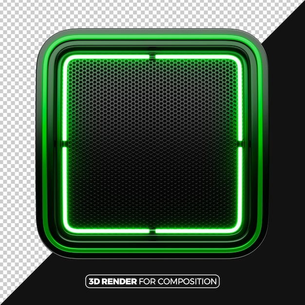 Marco cuadrado con representación verde en 3D de neón