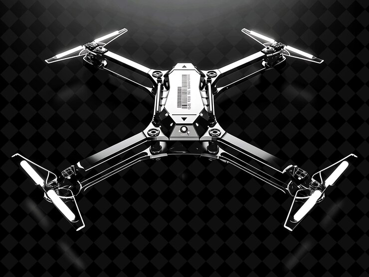 PSD marco de drone futurista png que encierra vechain con hélices y forma de neón y2k en fondo oscuro