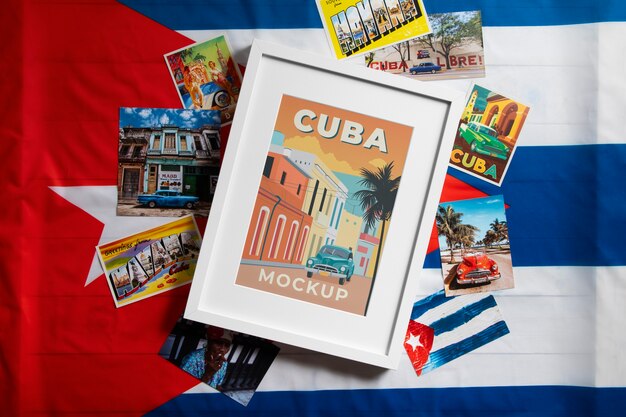 PSD marco con estética cubana y artículos tradicionales.