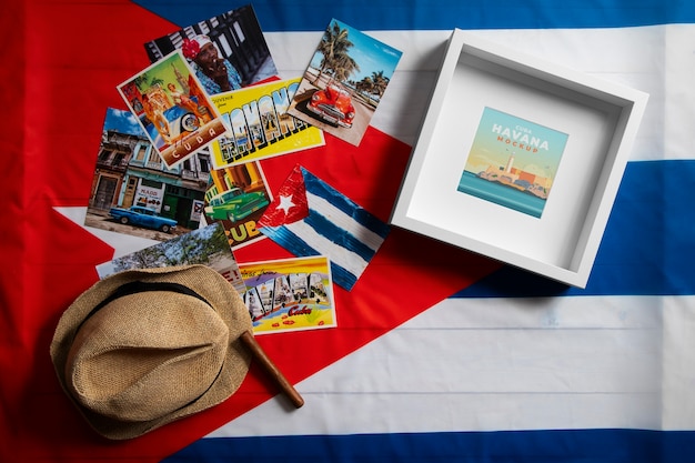 PSD marco con estética cubana y artículos tradicionales.