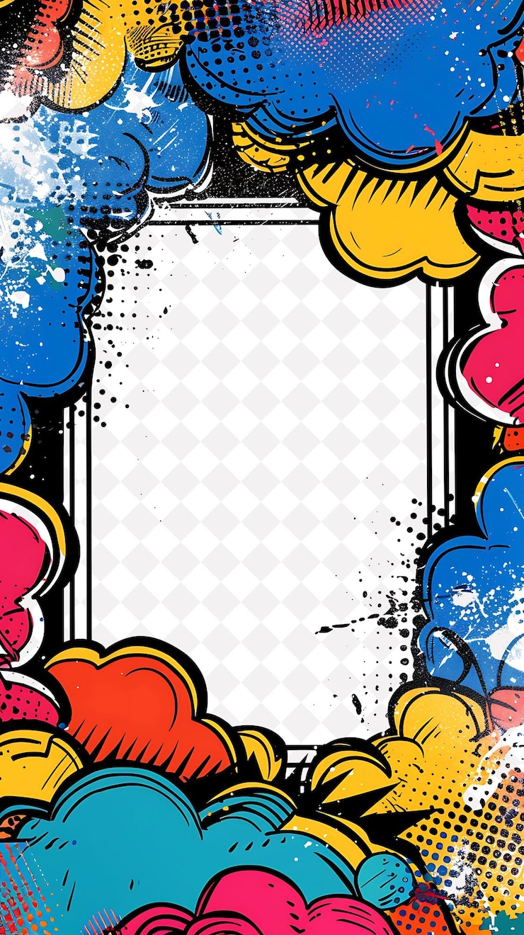 PSD marco de estilo pop art adornado con colores brillantes y diseño de fondo creativo comic boo png