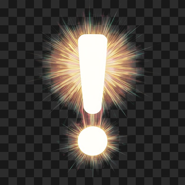 Marco de exclamación brillante con estallido de fuegos artificiales en fondo transparente para el diseño de alerta PNG
