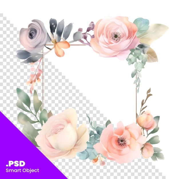 Marco floral de acuarela aislado sobre un fondo blanco ilustración dibujada a mano plantilla psd