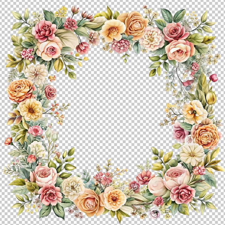 PSD marco floral vintage en un fondo transparente