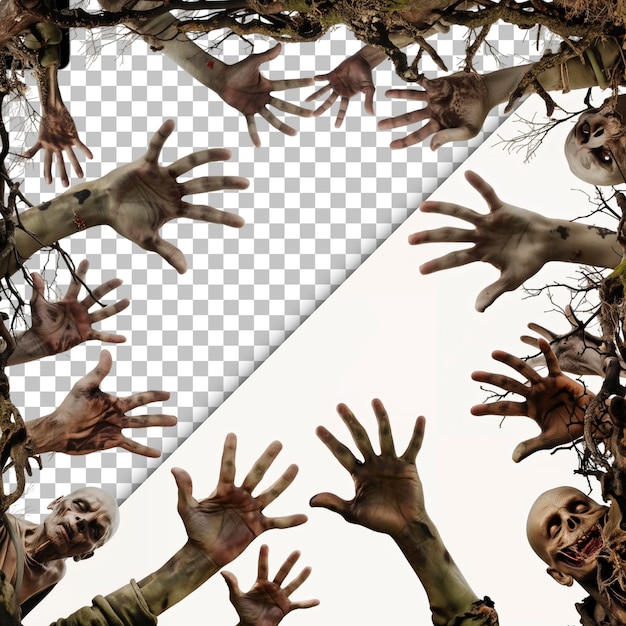 PSD el marco fotográfico de zombie apocalypse halloween aislado en un fondo transparente