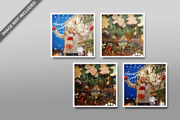 PSD marco de fotos cuadrado plantilla polaroid maqueta de navidad y año nuevo psd