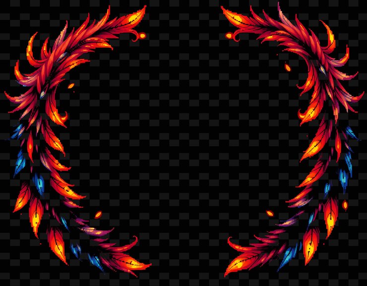 PSD el marco de la frontera de la pluma de phoenix pixel vibrant phoenix feathers trail a lo largo de png estilo de marco chino